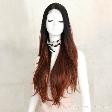 Magic 30 Medium Brown Color Synthetic Hair Wigs For Women Long Natural Wavy Lace Front Wig With Natural Hairline Middle Part